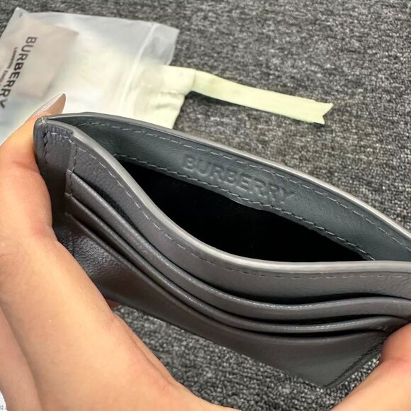 NEW BURBERRY CHASE STORM GRAY GRAINED LEATHER LOGO CLIP CARD HOLDER CASE WALLET - Picture 3 of 3